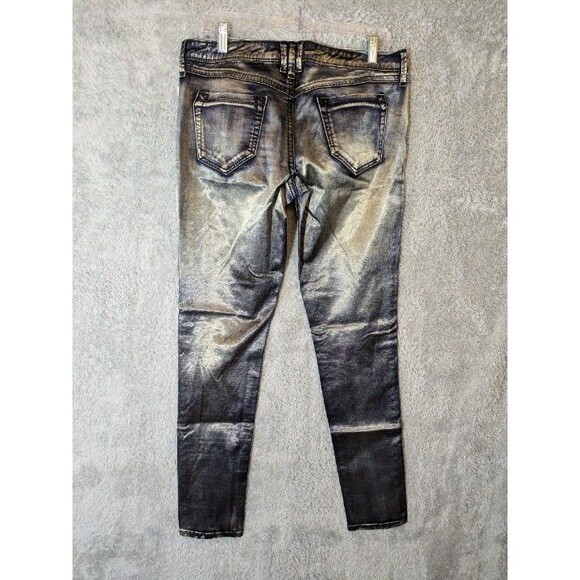 Shiny Blue Silver Bebe Jeans 31 Straight Leg Skinny pants NWT Metallic - Picture 8 of 11